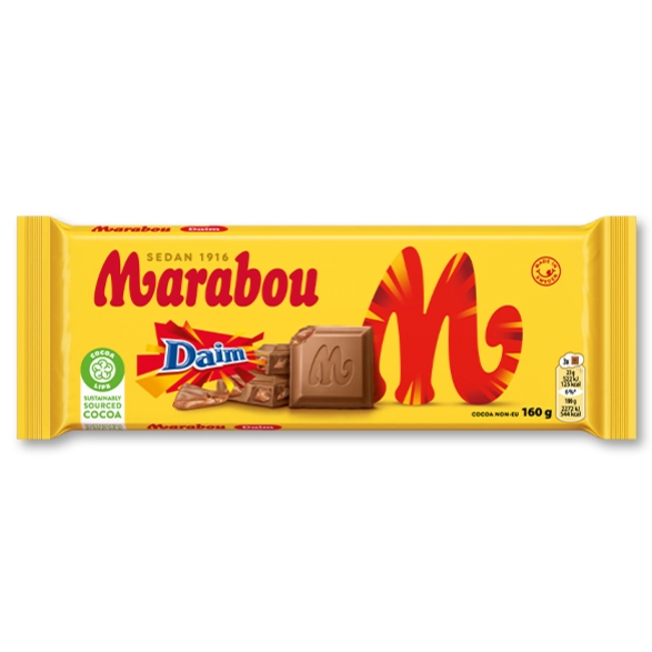 Marabou Daim Milk Chocolate Bar 160g- Swedish Chocolate with Crunchy Caramel