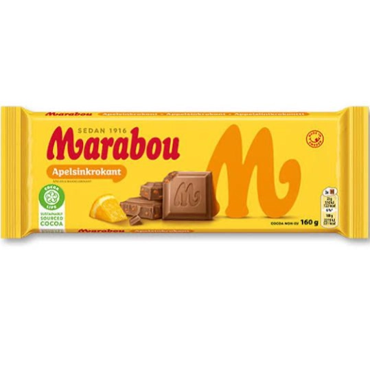 Marabou Orange Crunch Swedish Chocolate Bar 160g- Milk Chocolate with Crunchy Orange Pieces