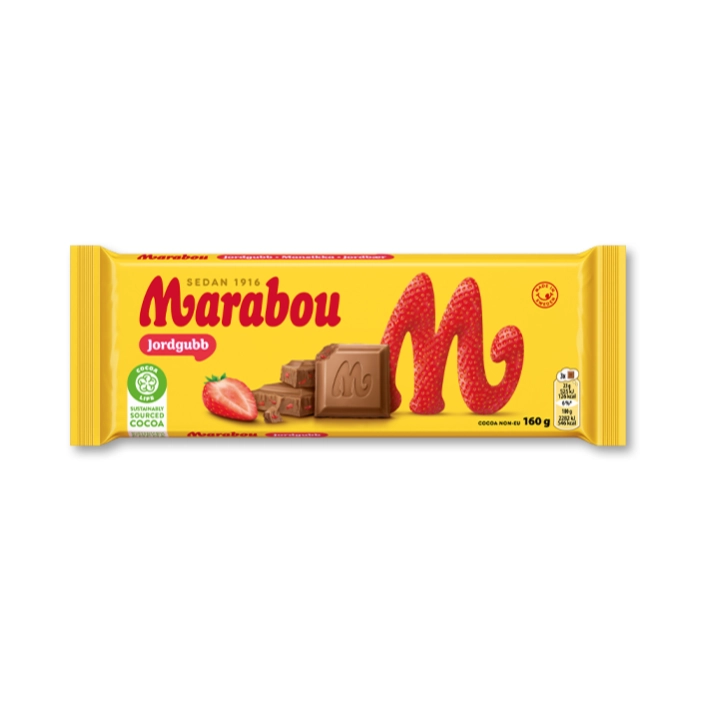 Marabou Strawberry Swedish Chocolate Bar 160g- Milk Chocolate with Strawberry Pieces